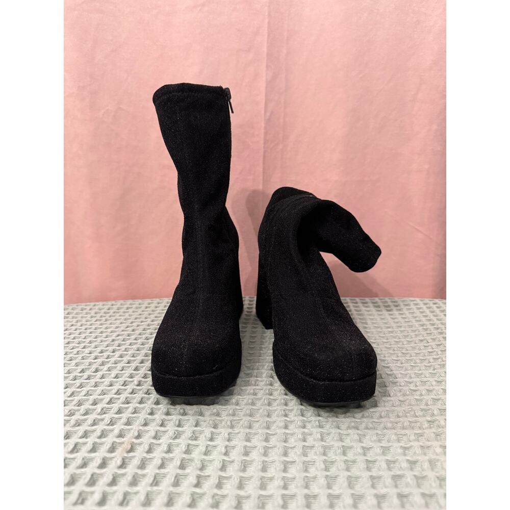Abound Black Platform Sock Ankle Boots Women’s 8 Block Heel - Picture 2 of 7